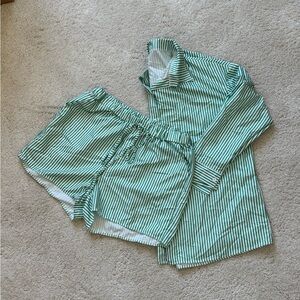 Green Striped Pajama Set